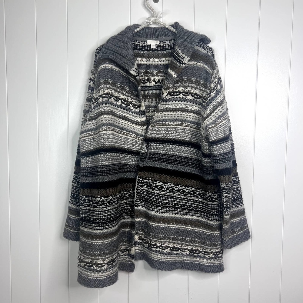 J. Jill Knit Gray and Brown‎ Woven Cardigan SZ L EUC